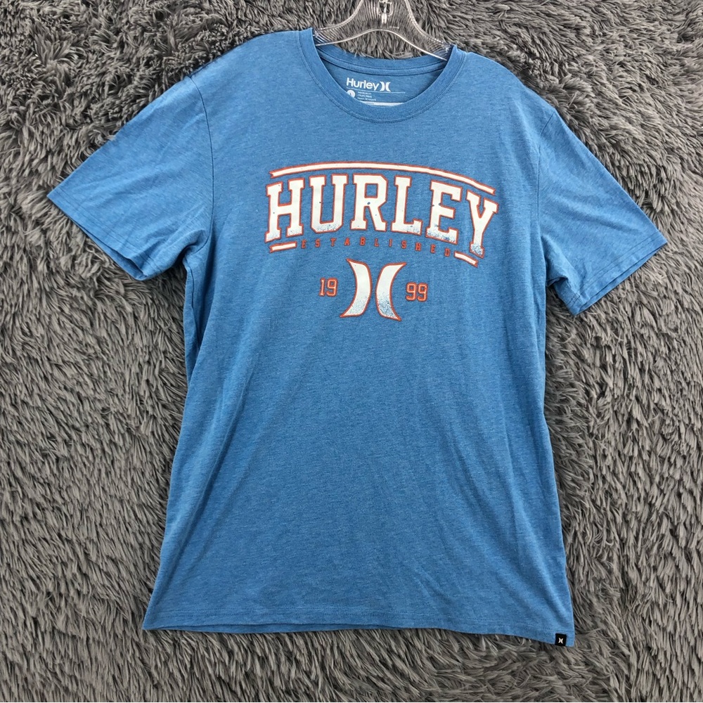Hurley Tshirt Mens Large Premium Fit Spellout Logo Blue Shirt